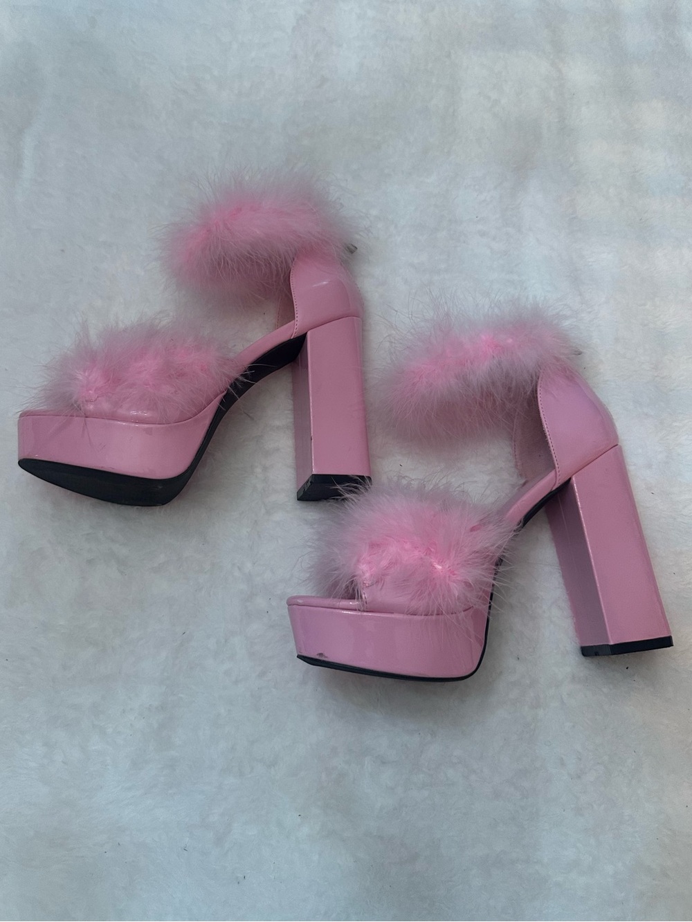Sugar Thrillz Women's Pink Marabou Fluff High Heel Platforms Size 9 M - Picture 6 of 11